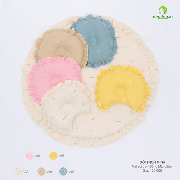 Gối Đầu Cho Bé Anminaza Vải Sợi Tre - Bông Microfiber Cao Cấp - Hàng Chính Hãng APK0019,APK0020
