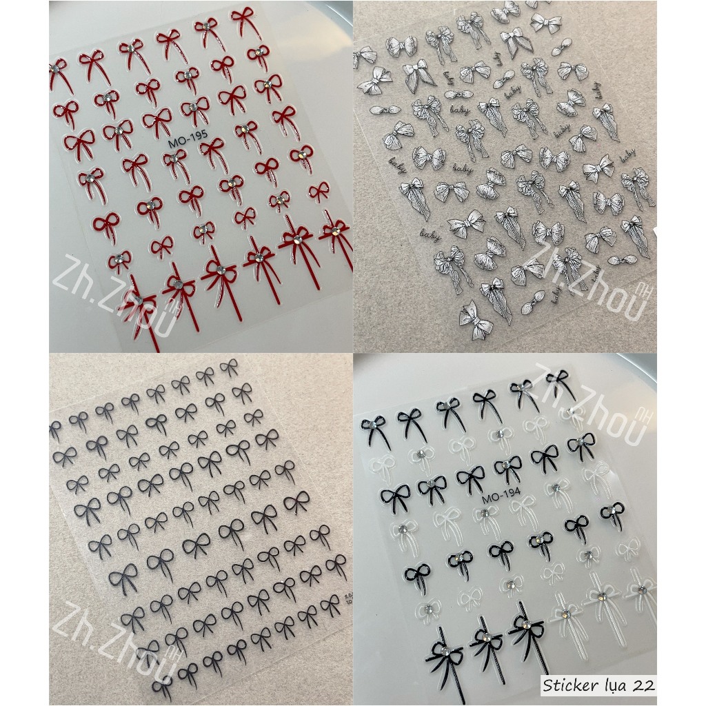Sticker lụa 5D, Sticker bướm, Sticker nơ miếng dán móng tay nail, sticker nail trang trí móng