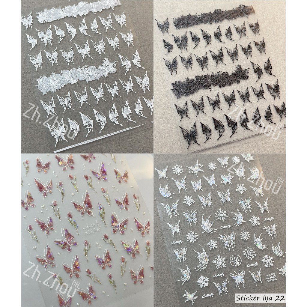 Sticker lụa 5D, Sticker bướm, Sticker nơ miếng dán móng tay nail, sticker nail trang trí móng