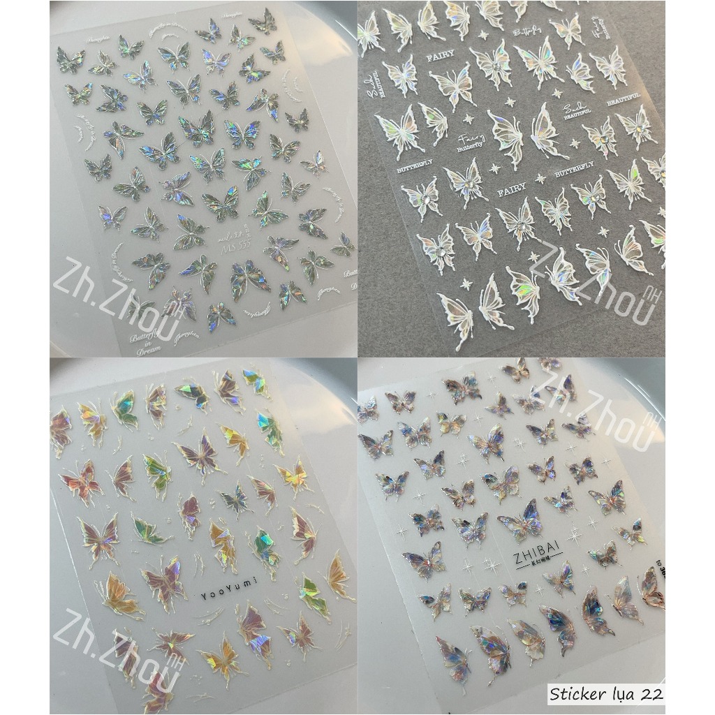 Sticker lụa 5D, Sticker bướm, Sticker nơ miếng dán móng tay nail, sticker nail trang trí móng