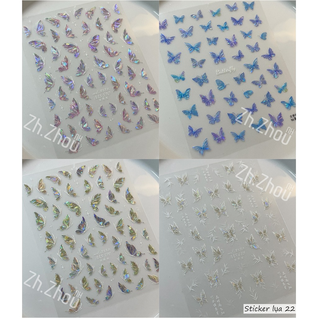 Sticker lụa 5D, Sticker bướm, Sticker nơ miếng dán móng tay nail, sticker nail trang trí móng