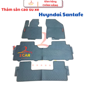 Thảm LÓT SÀN CAO SU Xe Hyundai Santafe 2019- 2023 2024, 2025 sàn cao su đúc 3 hàng ghế mẫu Tổ ong chữ đỏ NH
