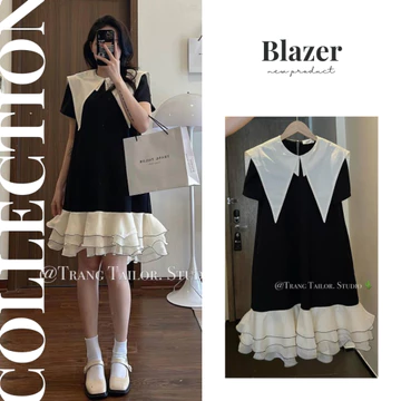 Váy bầu babydoll , đầm bầu thiết kế dự tiệc đuôi cá chất tuyết mưa phối tơ cổ vạt chân phối bèo siêu xinh đầm bầu Elly