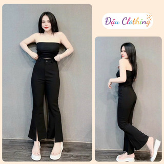 Quần Ống Loe Bigsize Nữ Cạp Cao Xẻ Tà Lưng Một Nút Vải Umi Co Giãn Tốt Sành Điệu Q518