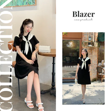 Đầm bầu thiết kế , váy bầu dự tiệc thời trang thủy thủ nơ đá dáng suông dài sang chảnh đầm bầu Elly