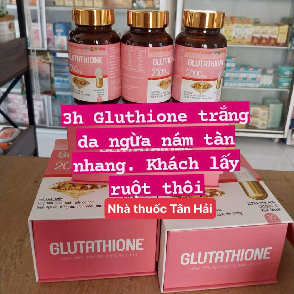 Viên uống trắng da GLUTATHIONE 2000mg giúp dưỡng sáng mịn, làm đẹp da, hỗ  trợ mờ nám, sạm, tàn nhang, hộp 30 viên