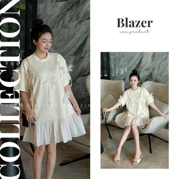 Váy bầu thiết kế , đầm bầu dự tiệc babydoll cotton hoa nổi dáng xòe đuôi cá 2 màu hot hit siêu xinh đầm bầu Elly