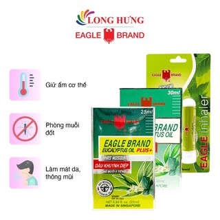 Combo dầu Eagle Brand Eucalyptus Oil Plus+ (25ml) + dầu Eagle Brand Eucalyptus Oil (30ml) + ống hít Eagle Inhaler (1.1g)
