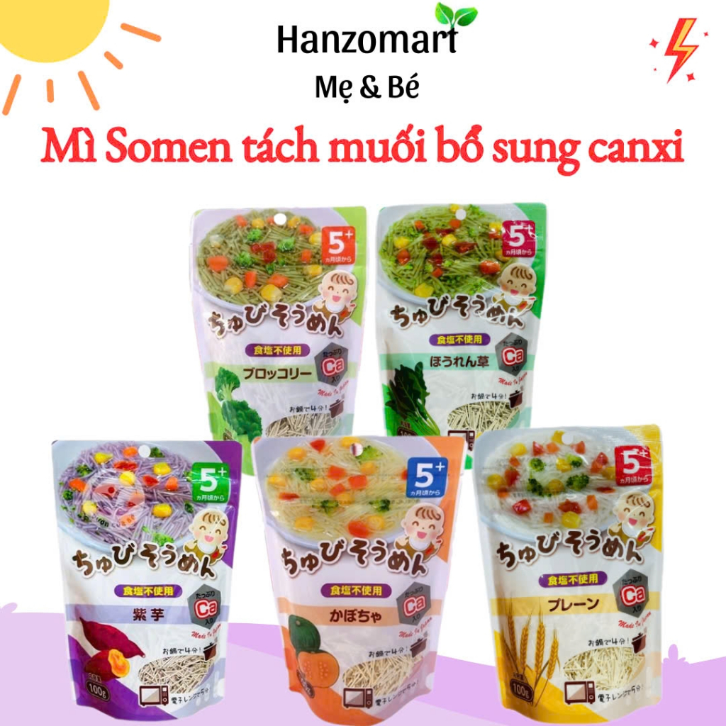 Mì Somen Tách Muối Bổ Sung Canxi ChuBi 5 vị cho bé, 100gr - hanzo2009