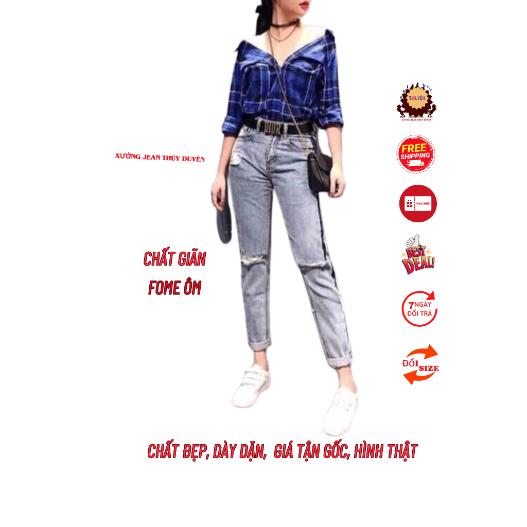 quần jean nữ BAGGY VIỀN HÔNG rách gối phong cách | Shopee Việt Nam