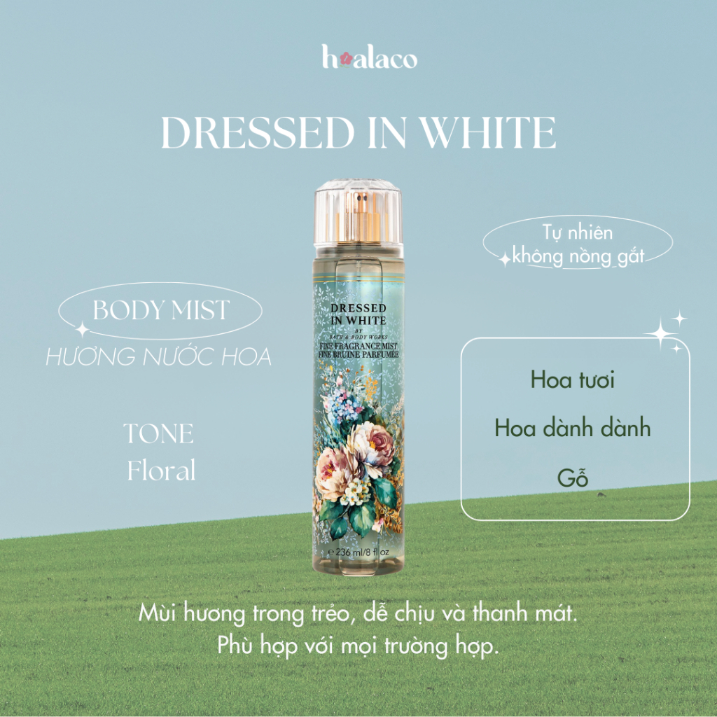 body mist Xịt thơm toàn thân Dressed in White 236ml Chính hãng USA