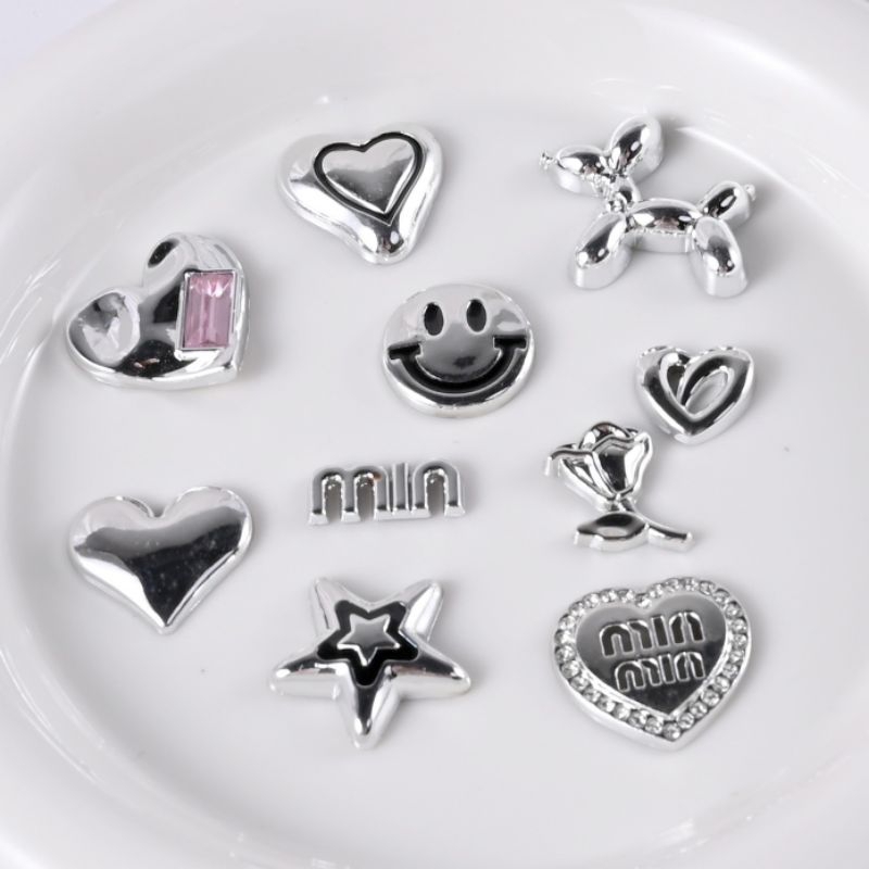 CHARM BẠC ĐÁ HỒNG PHONG CÁCH Y2K TRANG TRÍ KẸP TÓC