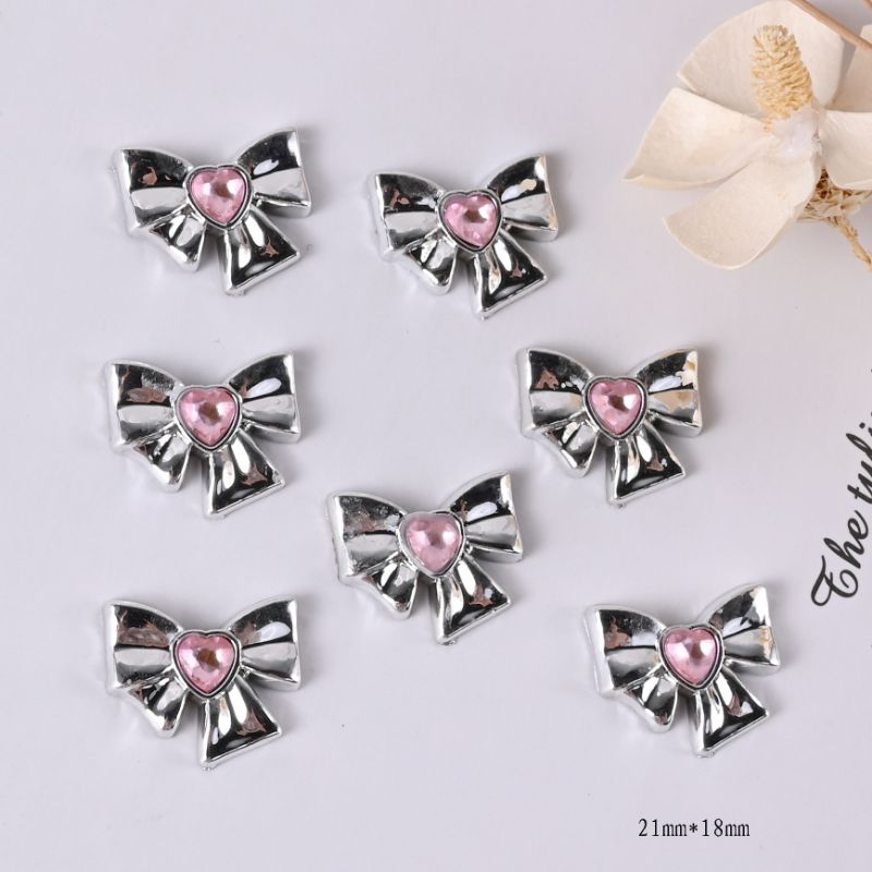CHARM BẠC ĐÁ HỒNG PHONG CÁCH Y2K TRANG TRÍ KẸP TÓC