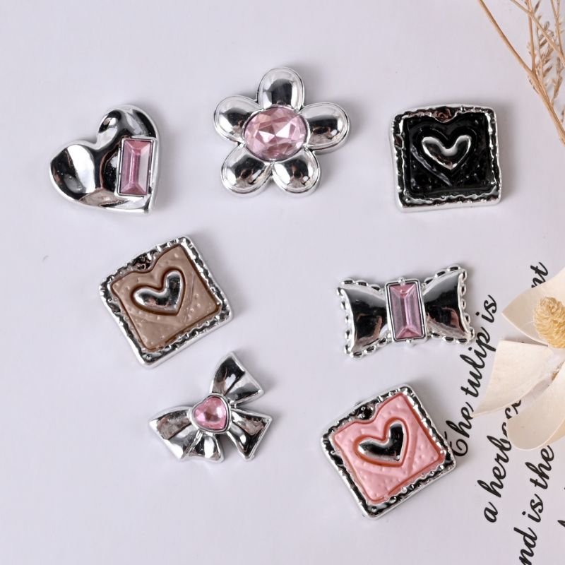 CHARM BẠC ĐÁ HỒNG PHONG CÁCH Y2K TRANG TRÍ KẸP TÓC