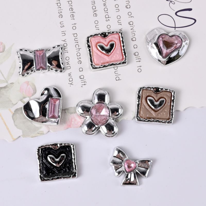 CHARM BẠC ĐÁ HỒNG PHONG CÁCH Y2K TRANG TRÍ KẸP TÓC