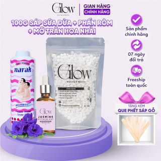Combo Sáp Wax Lông Sữa Dừa 100gr GLOWWAXING + Mỡ Trăn Hoa Nhài 10ml + Phấn Rôm 25gr CHE TÊN