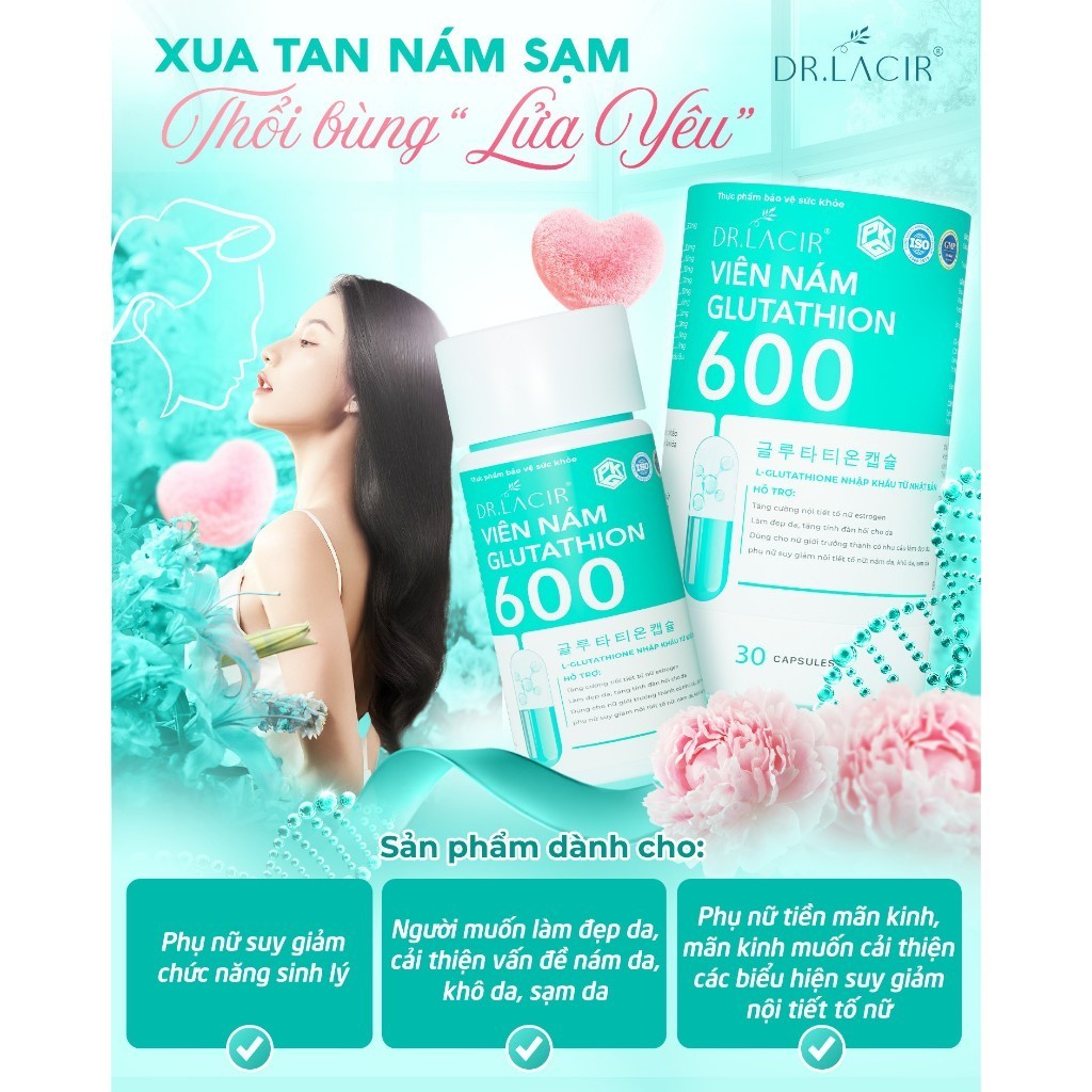 glutathione 600 có tác dụng gì viên uống trắng da chính hãng giảm thâm nám, cân bằng nội tiết tố nữ Glutathione is an ingredient tripeptide 1 Size:Single (90 Vegan Capsules)