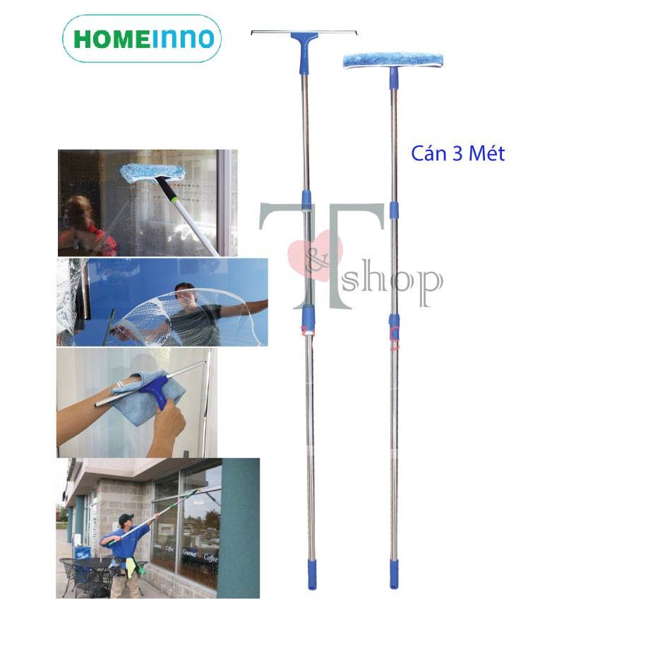 Bộ Cây Lau Kính, Gạt Kiếng Homeinno Cán Tăng Đơ Thu Ngắn 130cm Dài Ra 3met