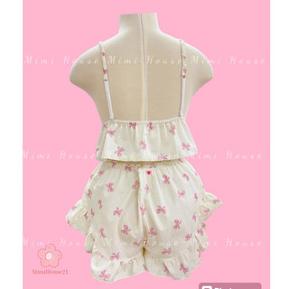 Set nội y mặc ngủ chất thô cotton nơ hồng - handmade by Mimi house