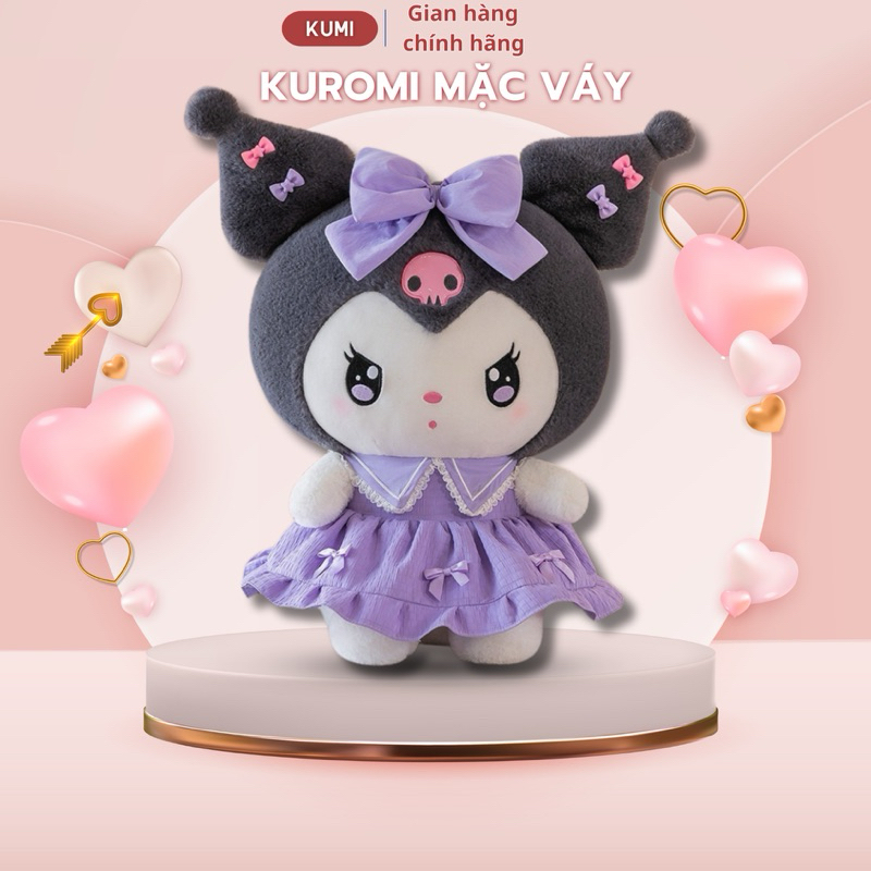Gấu Bông Kuromi váy nơ tím hồng dễ thương, thú nhồi bông kuromi cao cấp, quà tặng sinh nhật cho bé – Gấu bông KUMI