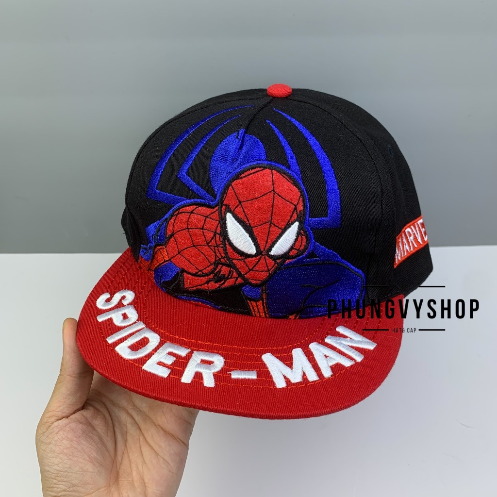 Bé 3-7 TUỔI/ Mũ hiphop snapback lưỡi trai bé trai phungvyshop- Nón trẻ em Siêu nhân NHỆN THÊU DÀY