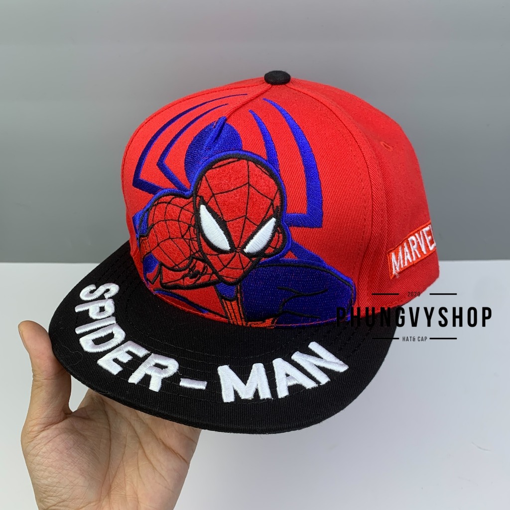 Bé 3-7 TUỔI/ Mũ hiphop snapback lưỡi trai bé trai phungvyshop- Nón trẻ em Siêu nhân NHỆN THÊU DÀY