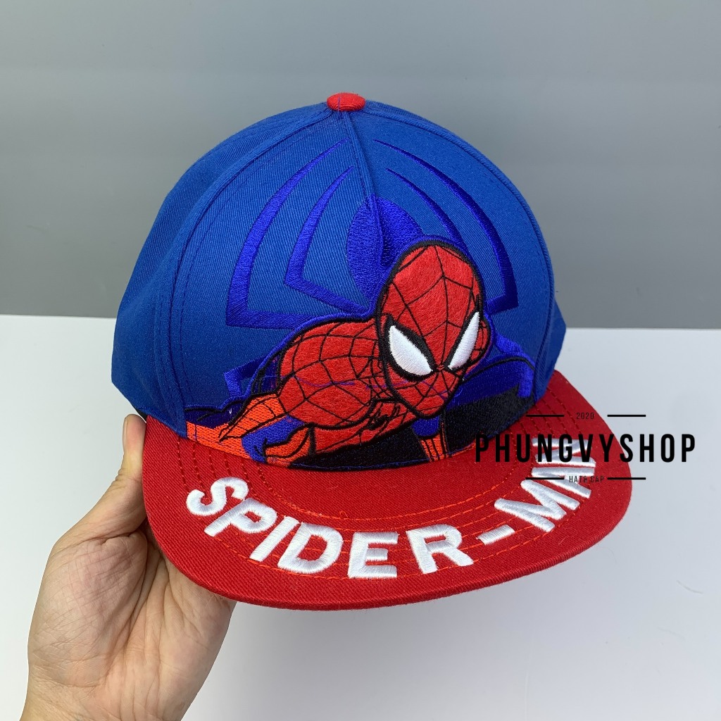 Bé 3-7 TUỔI/ Mũ hiphop snapback lưỡi trai bé trai phungvyshop- Nón trẻ em Siêu nhân NHỆN THÊU DÀY
