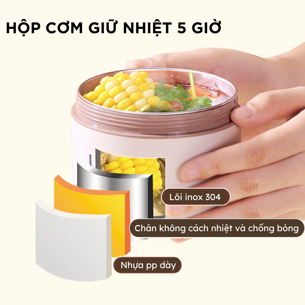 Hộp cơm giữ nhiệt Lunch box 3 tầng Cà mên giữ nhiệt chống tràn tặng kèm túi đũa thìa SP02