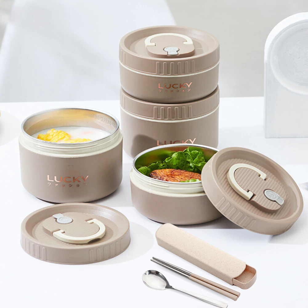 Hộp cơm giữ nhiệt Lunch box 3 tầng Cà mên giữ nhiệt chống tràn tặng kèm túi đũa thìa SP02