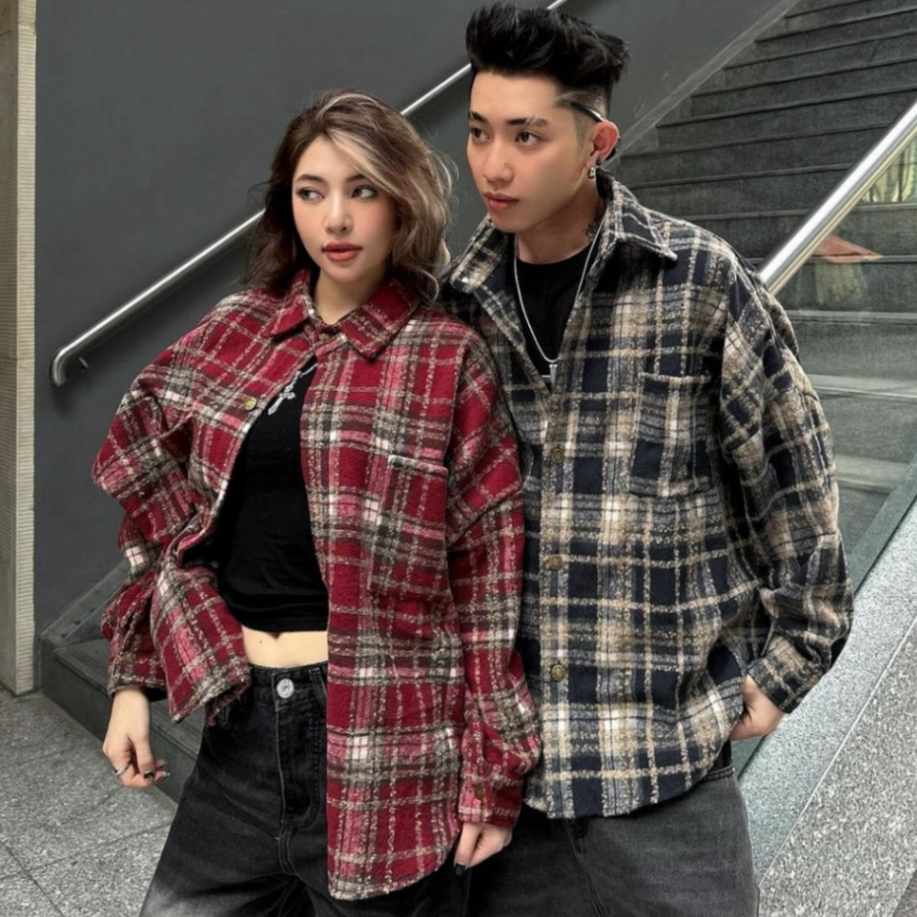 Áo Sơ Mi Caro Nam Nữ Tay Dài Flannel Vải Dạ Kẻ Sọc Caro | Shopee Việt Nam