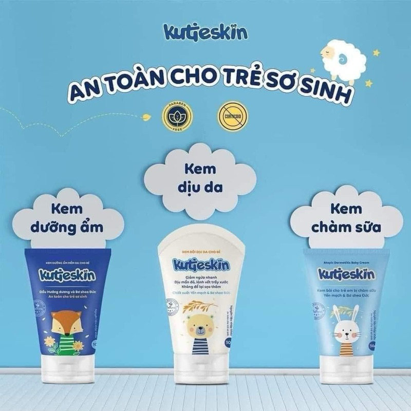 KUTIESKIN Kem bôi da tự nhiên chăm sóc làn da bé (Kem Dưỡng Ẩm / Chàm Sữa, lác sữa / Mẩn Ngứa, Hăm)