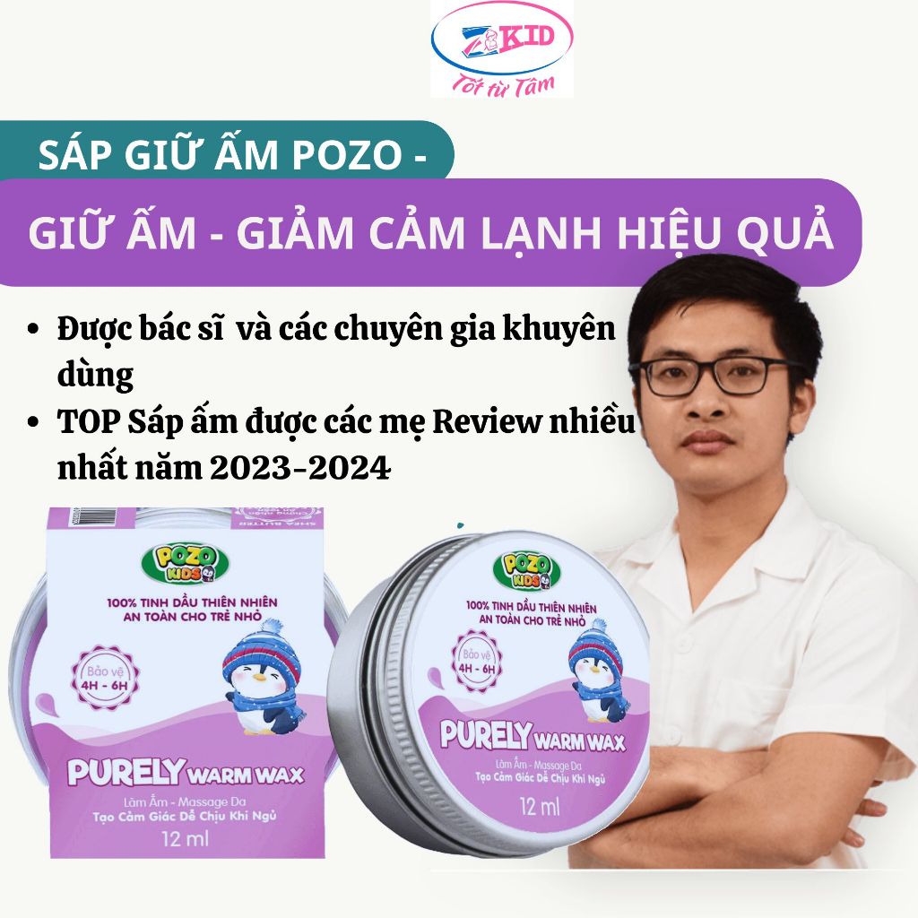 Sáp Giữ Ấm Pozo an toàn cho bé tránh cảm - giữ ấm mùa đông,bé nằm điều hoà lọ 12ml  Pozokid - Perely Warmx Wax