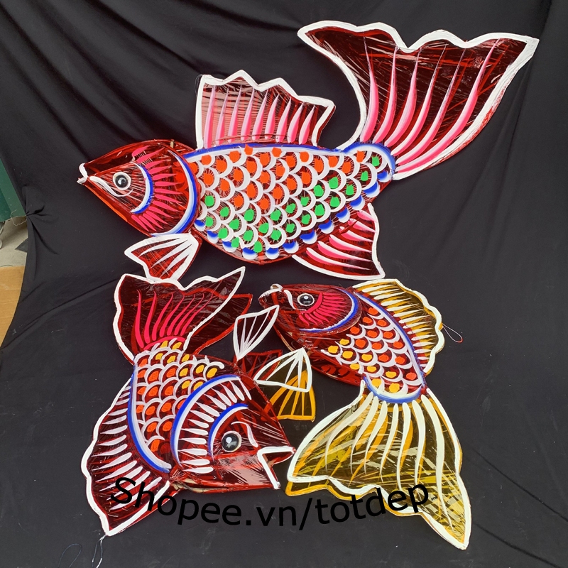 Cỡ lớn 60cm 80cm 1met Đèn lồng cá chép trung thu truyền thống hình con vật bóng kính màu xanh đỏ cỡ lớn