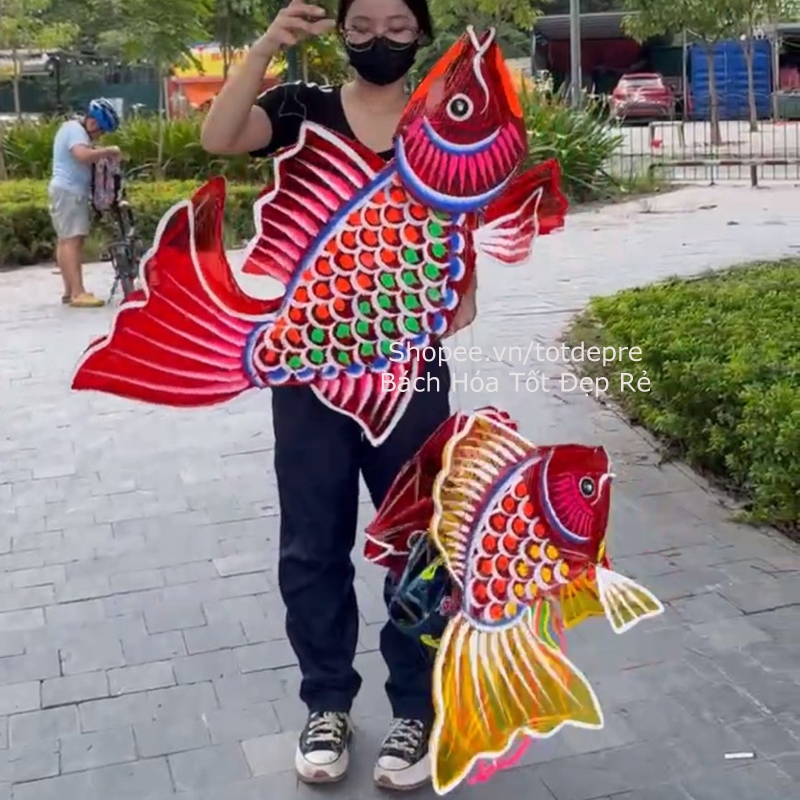 Cỡ lớn 60cm 80cm 1met Đèn lồng cá chép trung thu truyền thống hình con vật bóng kính màu xanh đỏ cỡ lớn