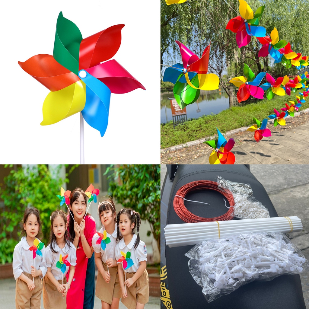 (Set 25 cái) Chong chóng nhựa 5 cánh 5 màu trang trí decor chụp ảnh kỷ yếu, trang trí trường mầm non