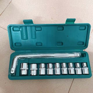 Bộ khẩu tuýp E 10 chi tiết cỡ lắp khẩu 1/2" KÈM tay vặn, E8-E24