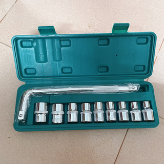Bộ khẩu tuýp E 10 chi tiết cỡ lắp khẩu 1/2" KÈM tay vặn, E8-E24