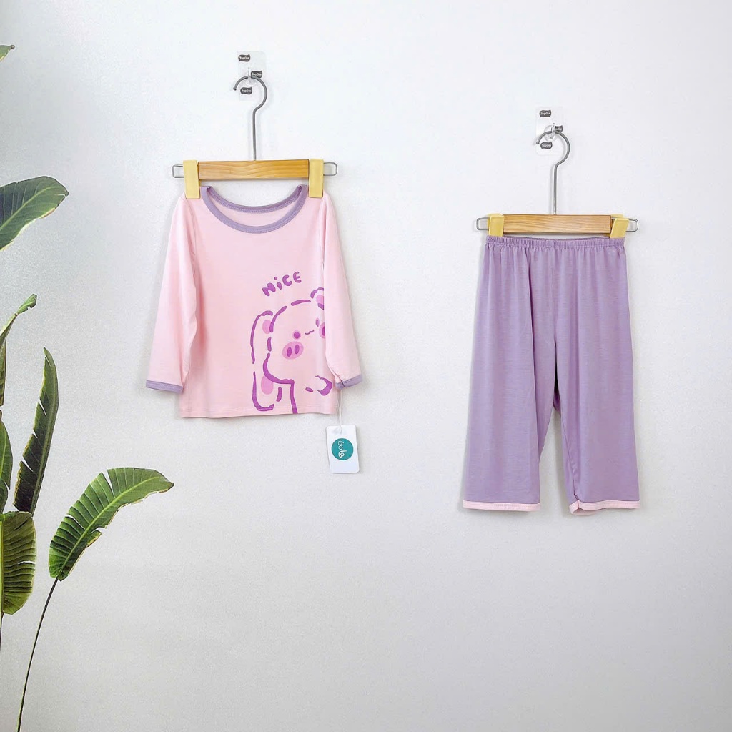 Đồ dài tay cho bé thun modal sợi sồi Lá Homewear A178, pizama cho bé mặc ngủ sợi tự nhiên mềm mướt