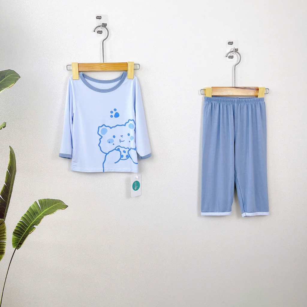 Đồ dài tay cho bé thun modal sợi sồi Lá Homewear A178, pizama cho bé mặc ngủ sợi tự nhiên mềm mướt