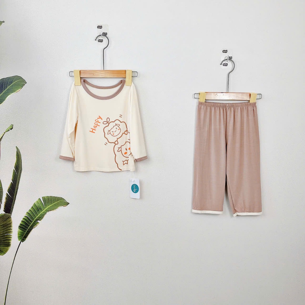 Đồ dài tay cho bé thun modal sợi sồi Lá Homewear A178, pizama cho bé mặc ngủ sợi tự nhiên mềm mướt