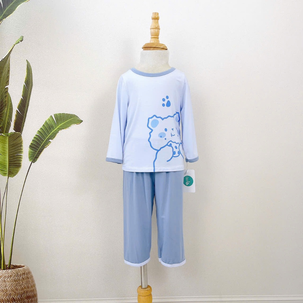Đồ dài tay cho bé thun modal sợi sồi Lá Homewear A178, pizama cho bé mặc ngủ sợi tự nhiên mềm mướt