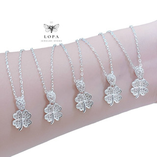 Dây chuyền nữ bạc ta Lopa, dáng đây công mặt bốn lá trắng Sk122