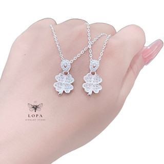 Dây chuyền nữ bạc ta Lopa, dáng đây công mặt bốn lá trắng Sk122