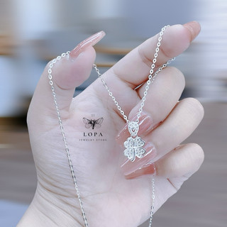 Dây chuyền nữ bạc ta Lopa, dáng đây công mặt bốn lá trắng Sk122