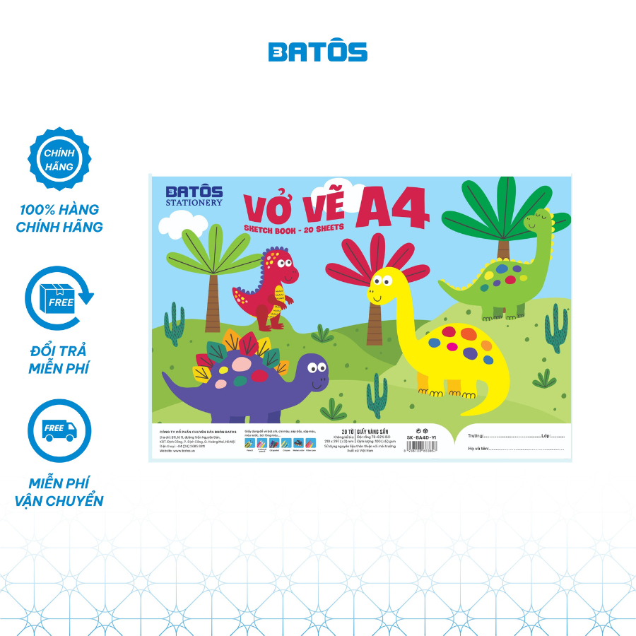 [10 cuốn]Vở vẽ 100gsm 40 trang (20 tờ) dán gáy A4 Batos vàng sần, tốt cho mắt bé.