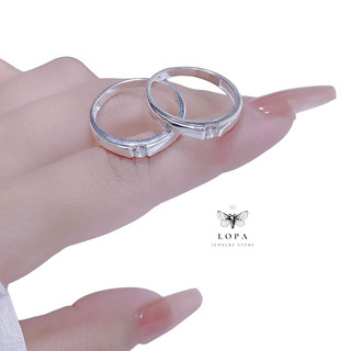 Nhẫn đôi bạc ta LoPa SK009 nam nữ | Nhẫn đôi thân trơn đá chủ cá tính đơn giản nhẹ nhàng