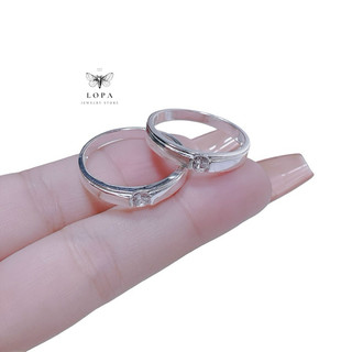 Nhẫn đôi bạc ta LoPa SK009 nam nữ | Nhẫn đôi thân trơn đá chủ cá tính đơn giản nhẹ nhàng