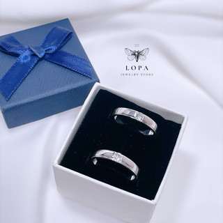 Nhẫn đôi bạc ta LoPa SK009 nam nữ | Nhẫn đôi thân trơn đá chủ cá tính đơn giản nhẹ nhàng