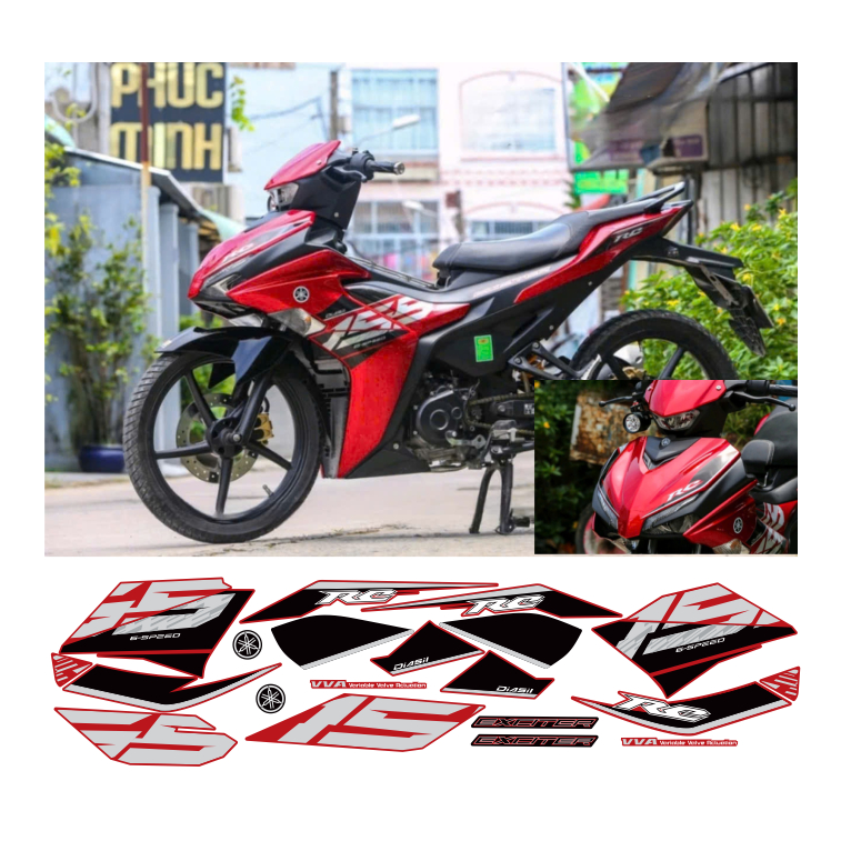 Tem rời EXCITER 155 V1, cao cấp, chất liệu in 3 lớp PPF, chống nước, không phai màu, nhãn dán.