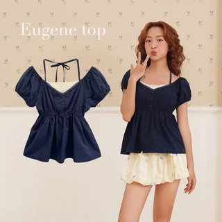 BLEUBIRD Áo vải thô phối thun buộc dây Eugene Top
